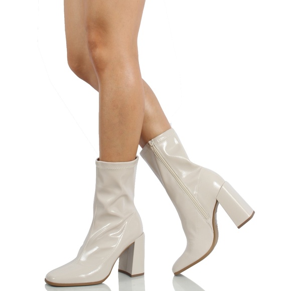 Bone Square Toe Mid Calf Block Heel Ankle Bootie - Picture 7 of 8